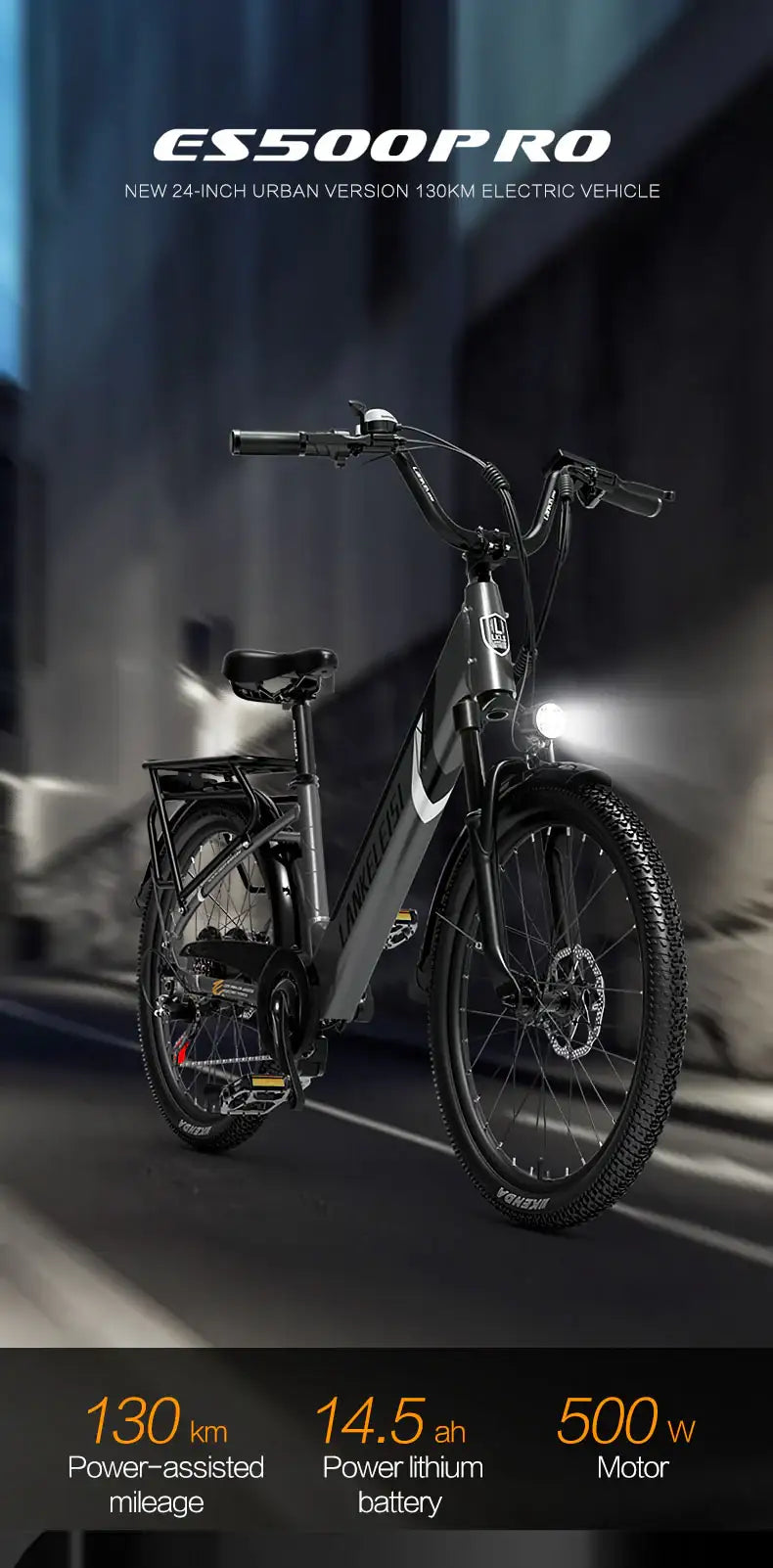 Lankeleisi ES500 Pro 500W 24" Electric Trekking Bike 696Wh City E-bike 48V 14.5Ah Battery - Buybestgear