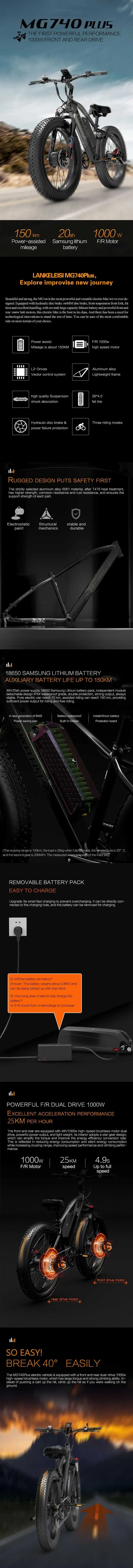 Lankeleisi MG740 PLUS 1000W*2 Dual Motor 26" Fat Bike 960Wh Hardtail E-Mountain Bike EMTB 48V 20Ah Battery - Buybestgear
