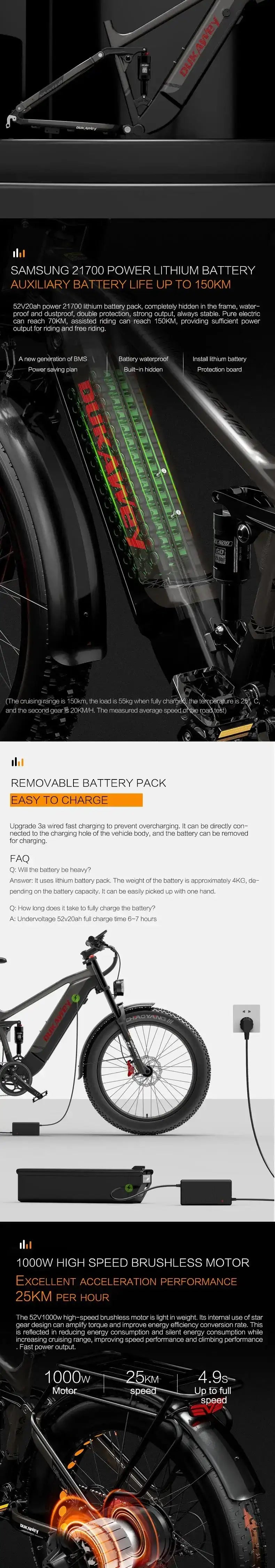 Dukawey Silvertip8 1000W 26” Fat Bike 1040Wh E-Mountain Bike 52V 20Ah Battery SUV E-Bike - Buybestgear