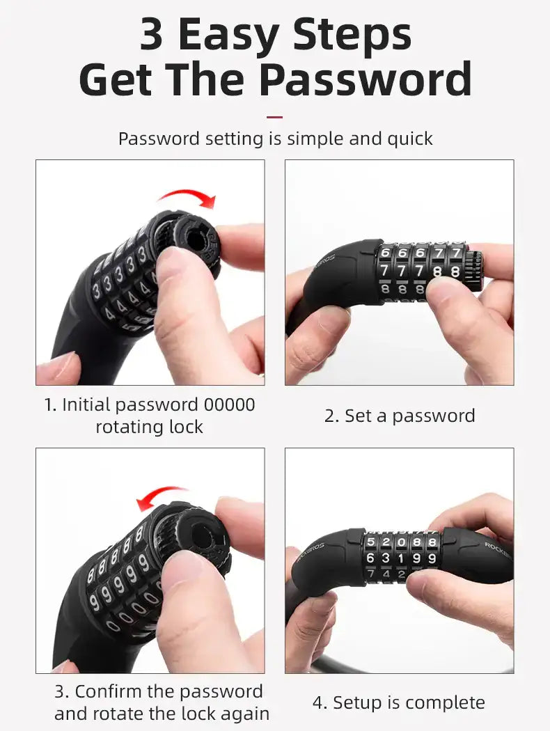 Vakole Antivol de Vélo Câble en Acier à Code à Cinq Chiffres Antivol 1.72CM Câble Épais à Mot de Passe - Buybestgear